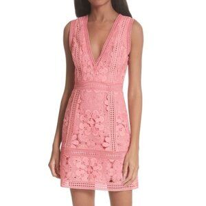 Alice + Olivia ZULA LACE COMBO V-NECK PARTY DRESS